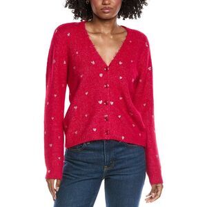 Cece Womens  Foil Heart Wool-Blend Cardigan, Red